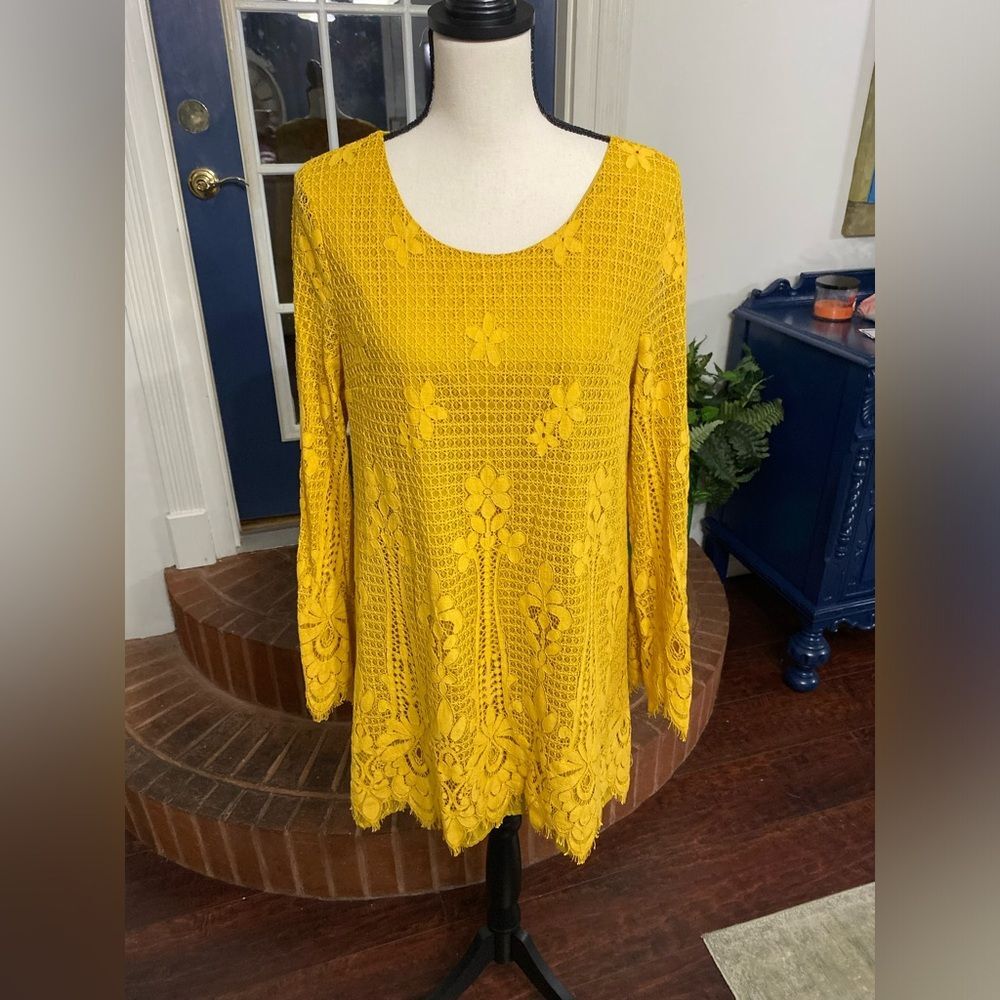 Love Riche Golden Amber Boho  Lace Dress  Size Large